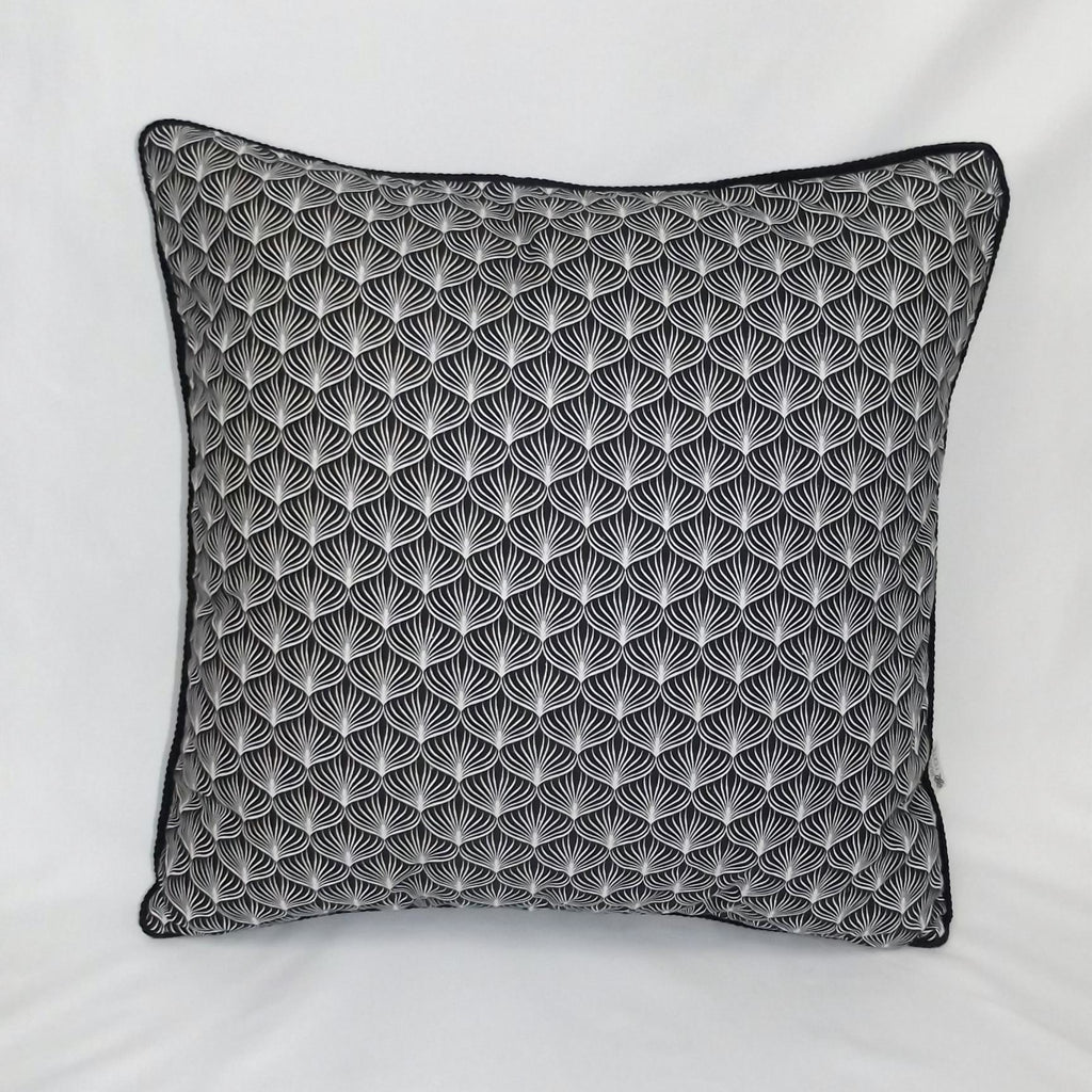 Cojín Art Déco Raíz Negro con Vivo • Algodón Premium