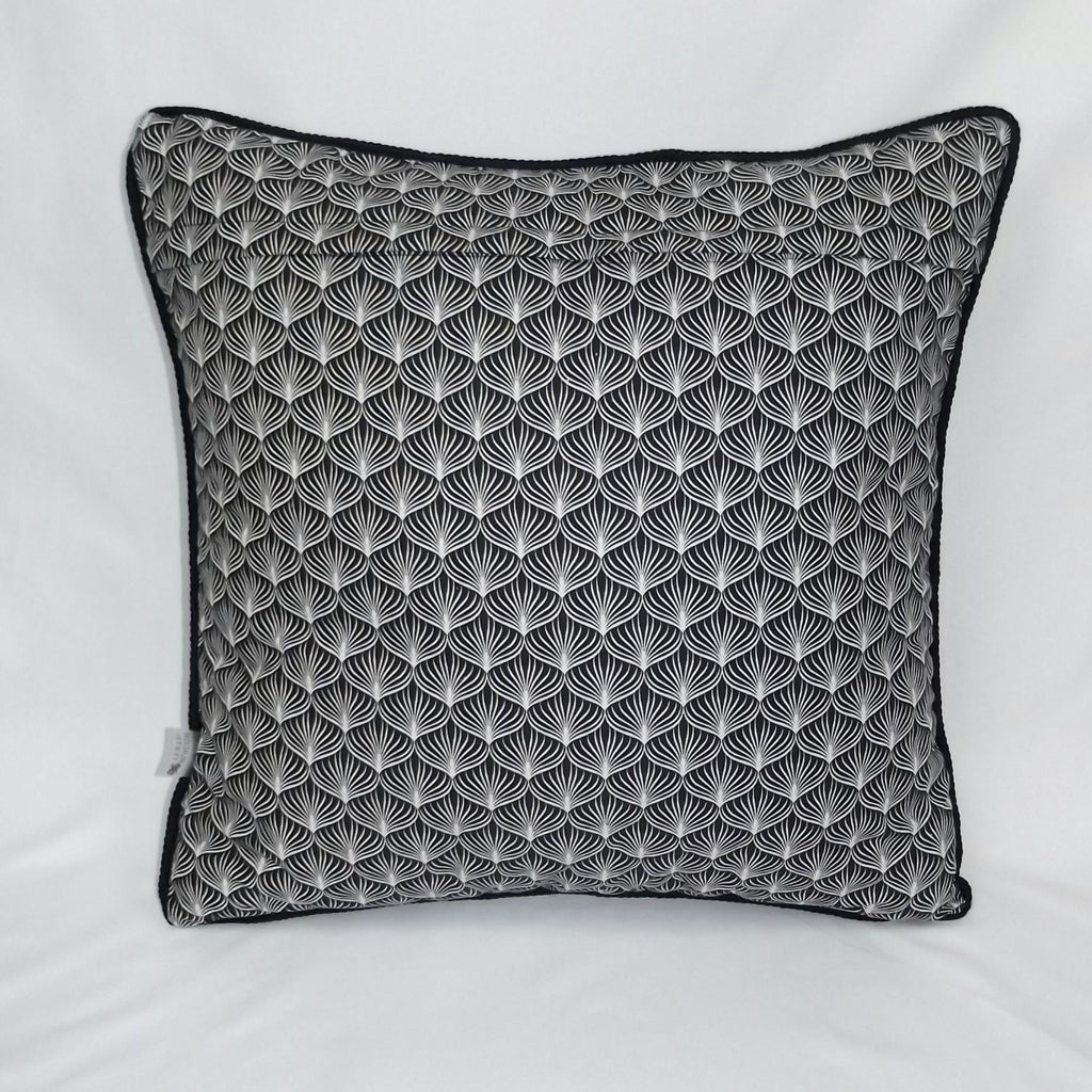Cojín Art Déco Raíz Negro con Vivo • Algodón Premium