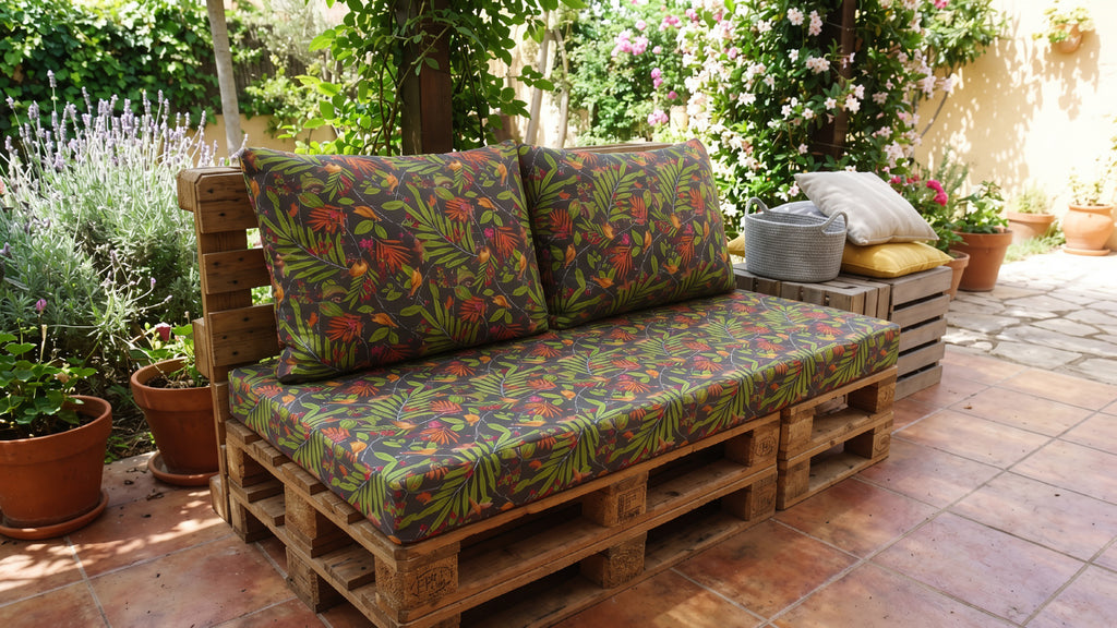 Confort Exótico: Conjunto cojines 3 piezas de Exterior Premium para Palets