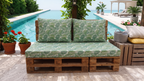 Set de 3 Cojines Premium para Sofá de Palets - Estampado Tropical "Hojas" | Asiento con Cremallera de 2m + 2 Respaldos de 70x55cm | Espuma de Alta Densidad (D25) para Exterior