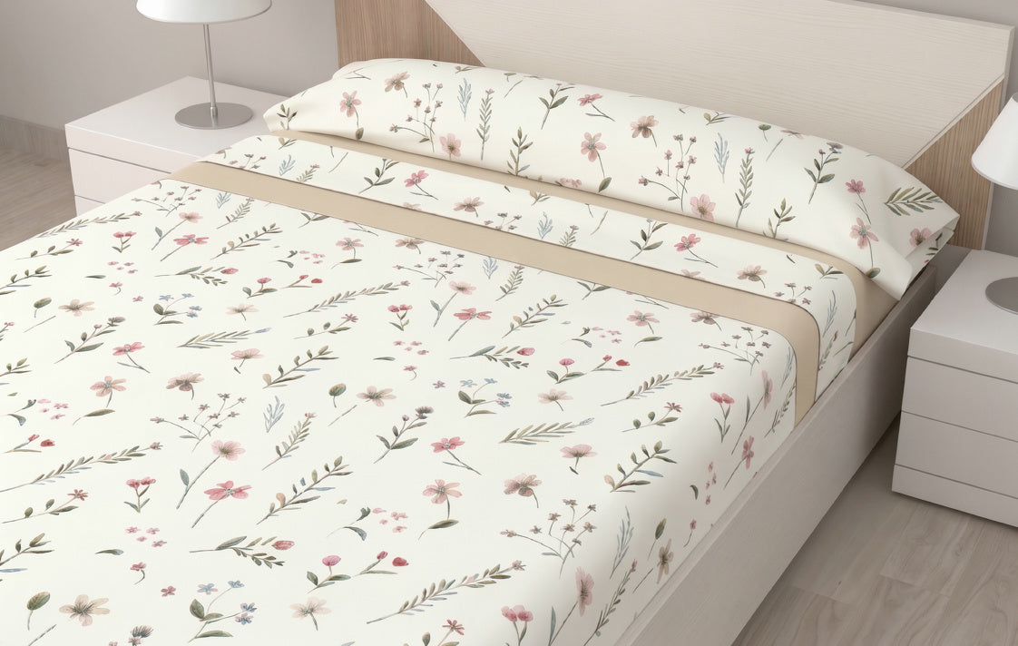 Juego de Sábanas Modelo Brisa – Frescura Floral y Estilo Natural