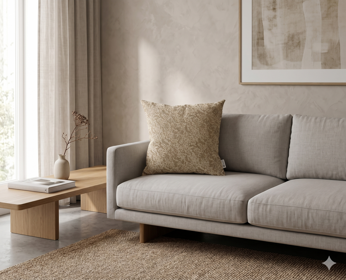 Cojín Alejandría Arena, tejido jacquard con relieve tridimensional