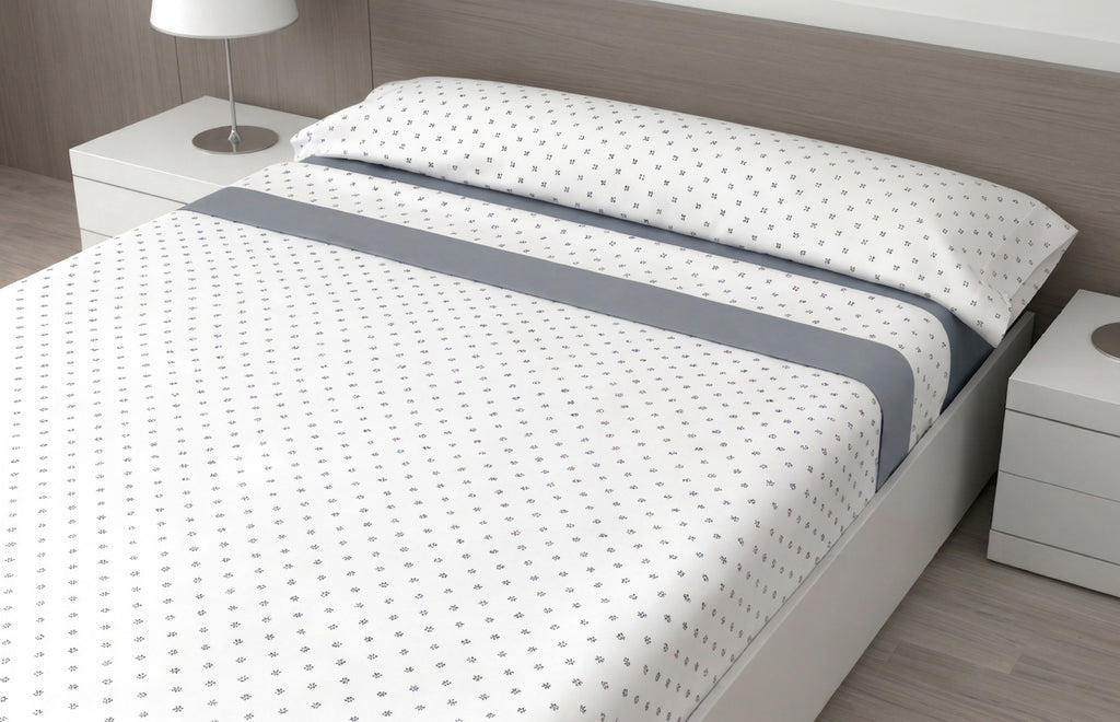 Juego de Sábanas Modelo Jamila – Sofisticación Moderna en Gris y Blanco