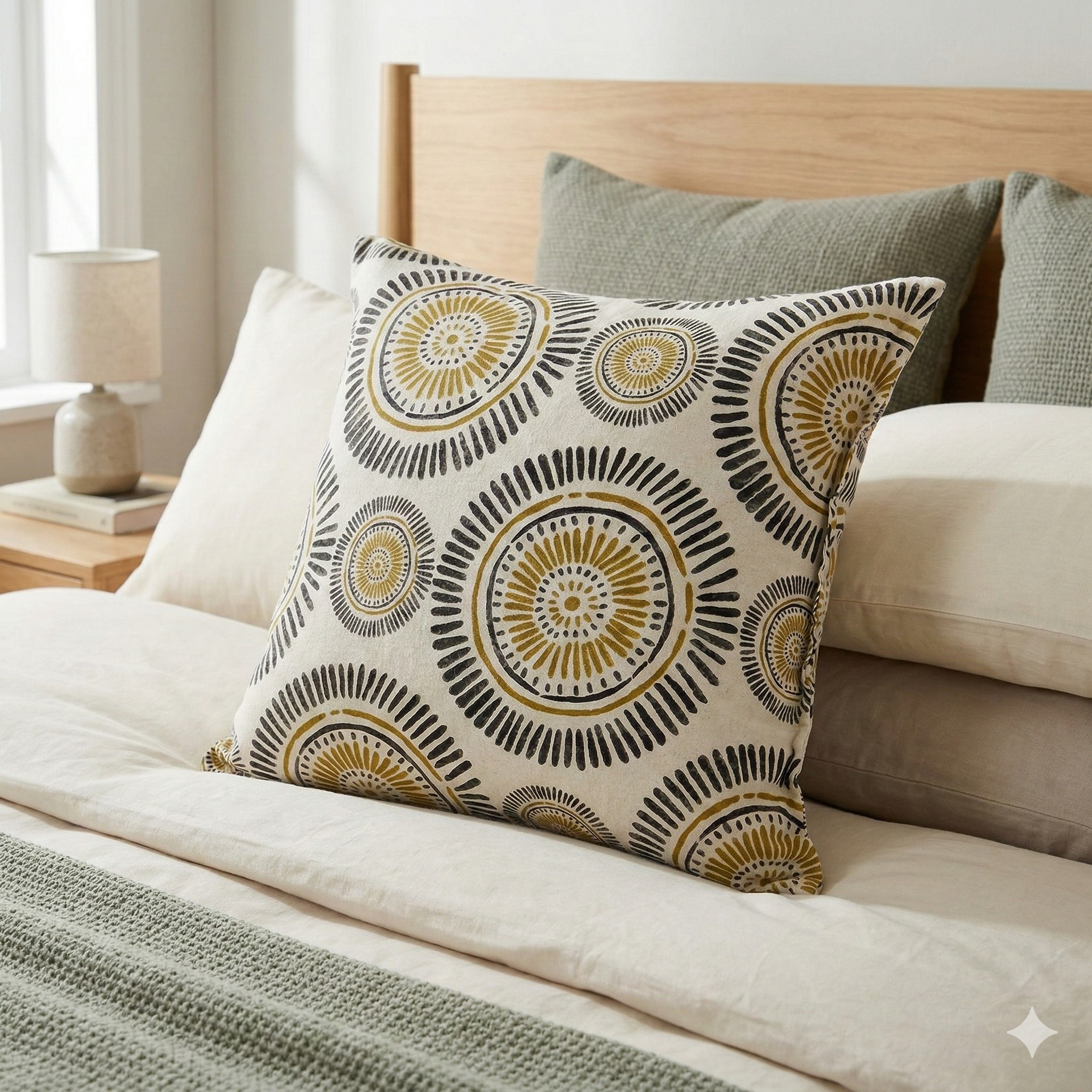 Cojín Decorativo "Sol Mostaza" – Estilo Boho
