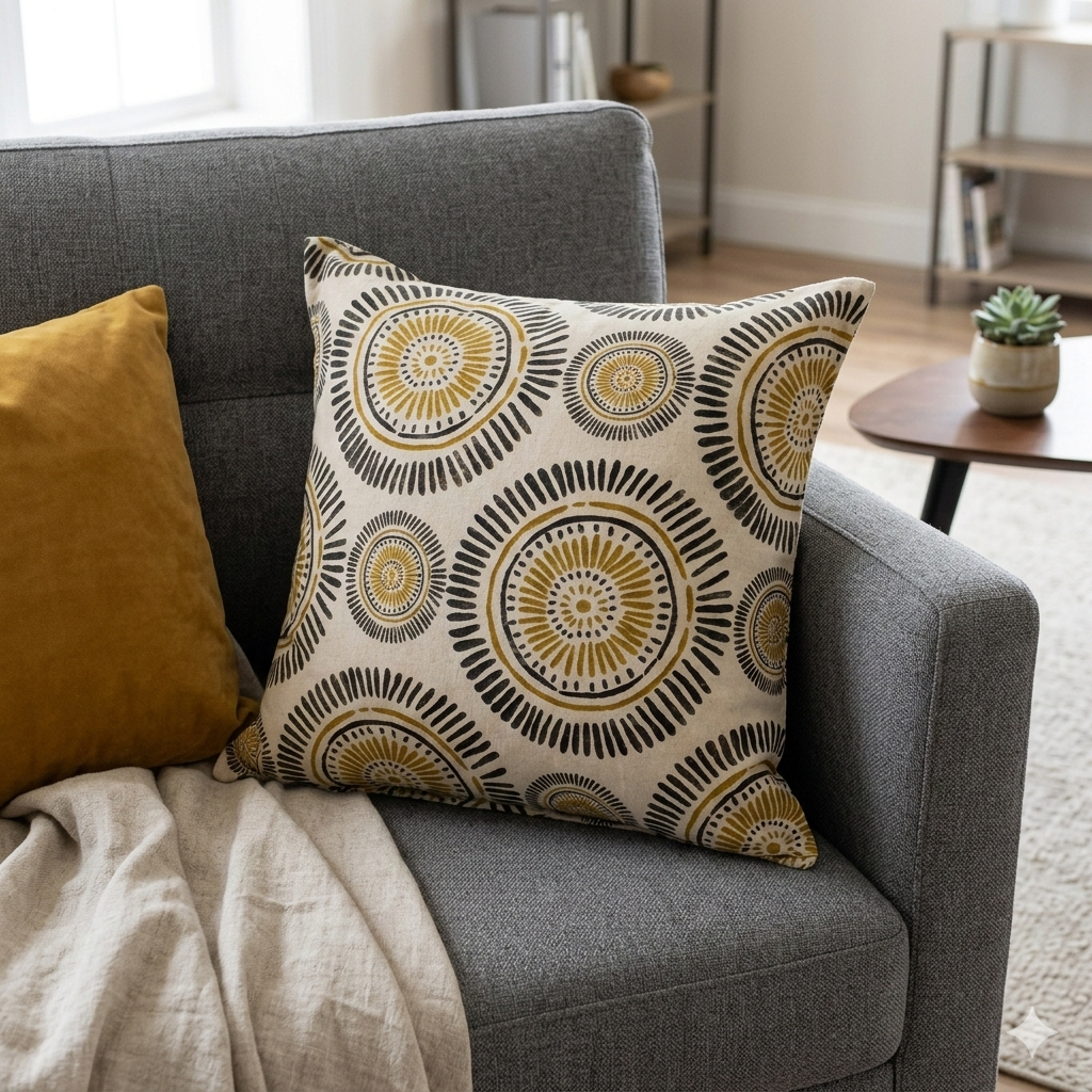 Cojín Decorativo "Sol Mostaza" – Estilo Boho